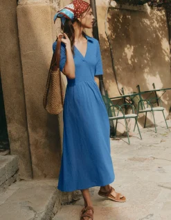 Boden Robes & Combinaisons|Midi-Robe à col Aria en jersey Bleu tourmaline