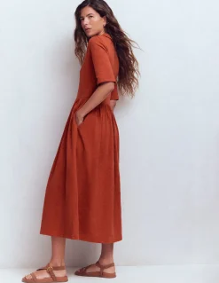 Boden Robes & Combinaisons|Midi-Robe à col Aria en jersey Orange brûlé