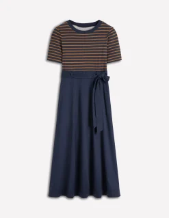 Boden Tenues De Travail|Robes & Combinaisons-Robe à col rond en mélange de tissus Bleu Marine