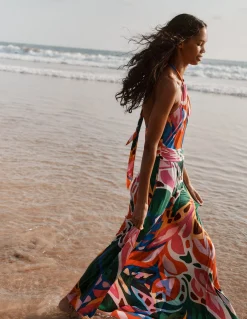 Boden Robes & Combinaisons|Longues-Robe à col torsadé Sydney en jersey Multi, motif Leafy Cascade