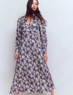 Boden Robes & Combinaisons|Longues-Robe à manches blousantes et col V Motif Blooming Flora multi