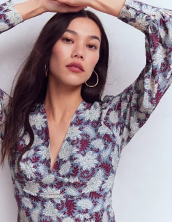 Boden Robes & Combinaisons|Longues-Robe à manches blousantes et col V Motif Blooming Flora multi