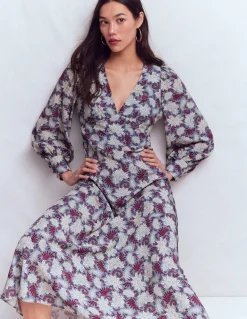 Boden Robes & Combinaisons|Longues-Robe à manches blousantes et col V Motif Blooming Flora multi