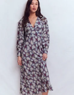 Boden Robes & Combinaisons|Longues-Robe à manches blousantes et col V Motif Blooming Flora multi