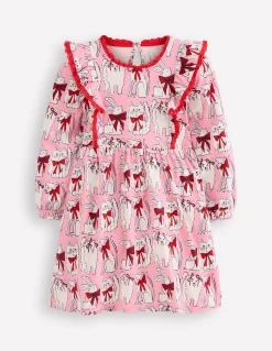 Boden Robes-Robe à manches longues et volants Motif animaux préférés rose chewing-gum