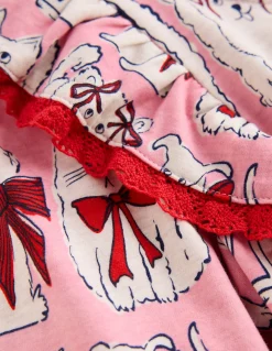 Boden Robes-Robe à manches longues et volants Motif animaux préférés rose chewing-gum