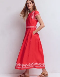 Boden Robes & Combinaisons|Longues-Robe Arabella en lin mélangé Broderie rouge