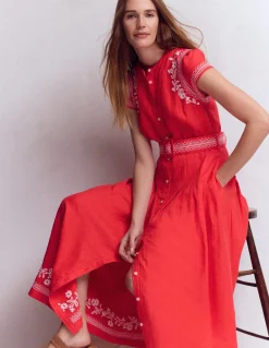 Boden Robes & Combinaisons|Longues-Robe Arabella en lin mélangé Broderie rouge
