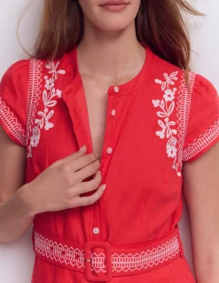 Boden Robes & Combinaisons|Longues-Robe Arabella en lin mélangé Broderie rouge