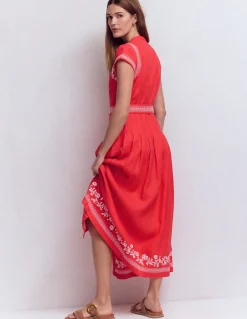 Boden Robes & Combinaisons|Longues-Robe Arabella en lin mélangé Broderie rouge