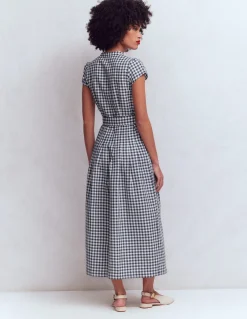 Boden Tenues De Travail|Robes & Combinaisons-Robe Arabella en lin mélangé Vichy Bleu