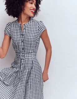 Boden Tenues De Travail|Robes & Combinaisons-Robe Arabella en lin mélangé Vichy Bleu