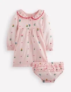 Boden Robes-Robe brodée à smocks Fleurs et cœurs rose multi