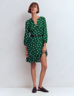 Boden Tenues De Travail|Robes & Combinaisons-Robe Cathy à col cranté en jersey Vert chasseur, pois peints