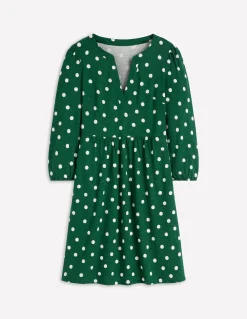 Boden Tenues De Travail|Robes & Combinaisons-Robe Cathy à col cranté en jersey Vert chasseur, pois peints