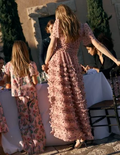 Boden Robes & Combinaisons|Longues-Robe col V volantée en tulle Ivoire, pois noirs