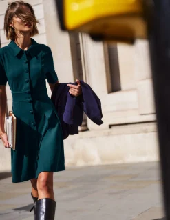 Boden Tenues De Travail|Robes & Combinaisons-Robe courte Bridget en point de Rome Bleu sarcelle nuit