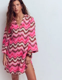 Boden Robes & Combinaisons|Robes Coupe Petite-Robe courte Carmen en lin Rose, motif Zig Zag Wave