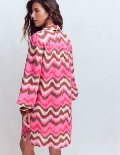 Boden Robes & Combinaisons|Robes Coupe Petite-Robe courte Carmen en lin Rose, motif Zig Zag Wave