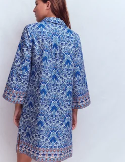 Boden Robes & Combinaisons|Robes Coupe Petite-Robe courte Carmen en lin Bleu vif, motif Elaborate Terrace