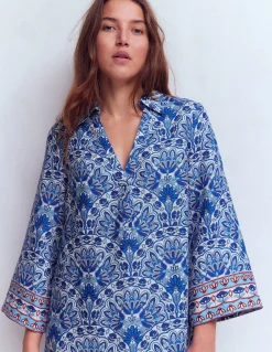 Boden Robes & Combinaisons|Robes Coupe Petite-Robe courte Carmen en lin Bleu vif, motif Elaborate Terrace