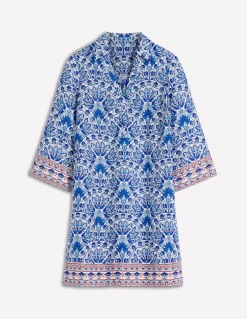 Boden Robes & Combinaisons|Robes Coupe Petite-Robe courte Carmen en lin Bleu vif, motif Elaborate Terrace