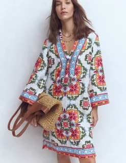 Boden Robes & Combinaisons|Robes Coupe Petite-Robe courte Carmen en lin Multi, motif Ornamental Treillis