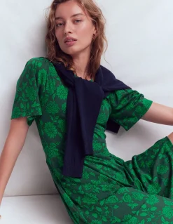 Boden Robes & Combinaisons|Robes Coupe Petite-Robe courte Louisa en jersey Vert malachite, motif Floral Frenzy