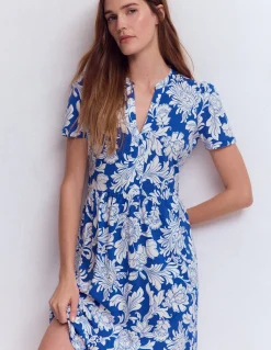 Boden Robes & Combinaisons|Robes Coupe Petite-Robe courte Naomi en jersey Bleu, motif Botanical Flourish Mono