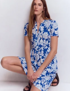 Boden Robes & Combinaisons|Robes Coupe Petite-Robe courte Naomi en jersey Bleu, motif Botanical Flourish Mono