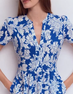 Boden Robes & Combinaisons|Robes Coupe Petite-Robe courte Naomi en jersey Bleu, motif Botanical Flourish Mono