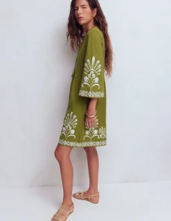 Boden Robes & Combinaisons|Robes Coupe Petite-Robe courte style caftan en jersey Brodé kaki