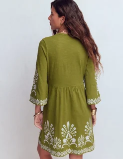 Boden Robes & Combinaisons|Robes Coupe Petite-Robe courte style caftan en jersey Brodé kaki