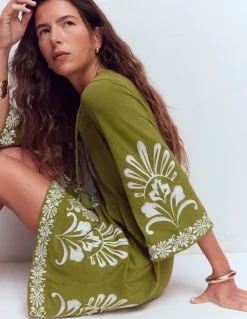 Boden Robes & Combinaisons|Robes Coupe Petite-Robe courte style caftan en jersey Brodé kaki