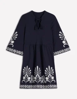 Boden Robes & Combinaisons|Robes Coupe Petite-Robe courte style caftan en jersey Brodé bleu marine