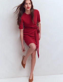 Boden Tenues De Travail|Robes & Combinaisons-Robe courte Zinnia en jersey à nouer Châtaigne profonde