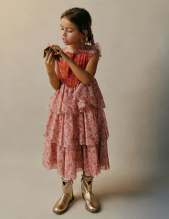 Boden Robes-Robe cœur en tulle Motif Meadow Floral rose saumon