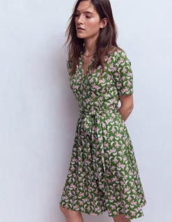 Boden Robes Coupe Petite|Robes & Combinaisons-Robe Daisy virevoltante en jersey Vert promenade, motif Dainty Blooms