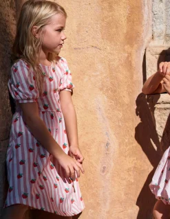 Boden Robes-Robe de ballerine en jersey Rayé fraise rose amande