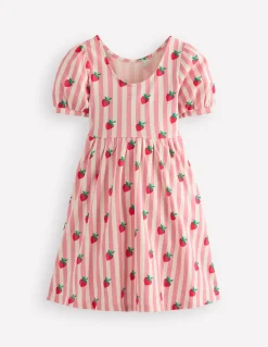 Boden Robes-Robe de ballerine en jersey Rayé fraise rose amande