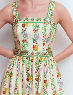 Boden Robes & Combinaisons|Midi-Robe de cérémonie à col carré Ivoire, motif Blossom Trail