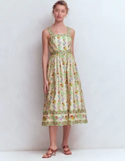 Boden Robes & Combinaisons|Midi-Robe de cérémonie à col carré Ivoire, motif Blossom Trail