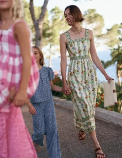 Boden Robes & Combinaisons|Midi-Robe de cérémonie à col carré Ivoire, motif Blossom Trail