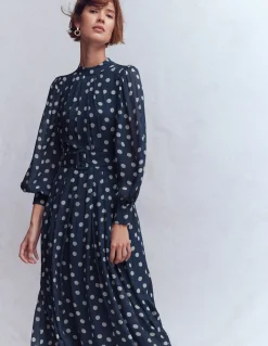Boden Robes & Combinaisons|Longues-Robe de cérémonie à col montant Bleu marine foncé, pois peints
