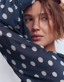 Boden Robes & Combinaisons|Longues-Robe de cérémonie à col montant Bleu marine foncé, pois peints