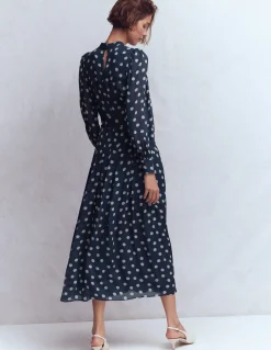 Boden Robes & Combinaisons|Longues-Robe de cérémonie à col montant Bleu marine foncé, pois peints