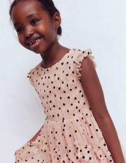 Boden Robes-Robe de cérémonie à volants en tulle Pois floqués rose fumée