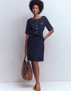 Boden Tenues De Travail|Robes & Combinaisons-Robe droite Bria en point de Rome Bleu marine