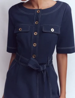 Boden Tenues De Travail|Robes & Combinaisons-Robe droite Bria en point de Rome Bleu marine