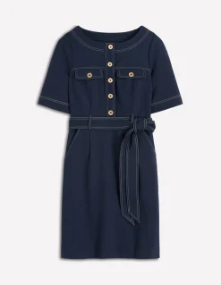 Boden Tenues De Travail|Robes & Combinaisons-Robe droite Bria en point de Rome Bleu marine